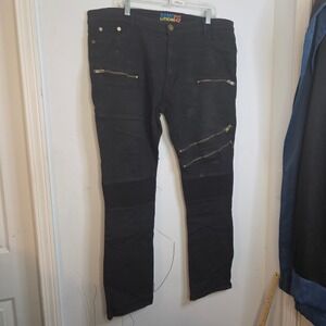 Demolition Mens Black Biker Moto Jeans Size 42 Ribbed Zipper Pockets Streetwear